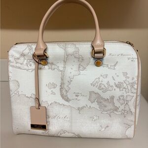 Chic White and Tan Satchel